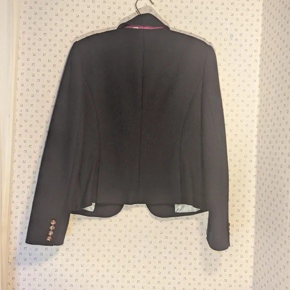 🖤 J.Crew black wool blazer jacket leather 3 buttons lining skulls preppy goth - Picture 11 of 13